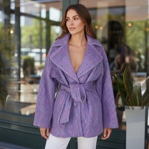 DESIGNER BOSTON PROPER MULIT COLOR PURPLE WOOL BLEND BELTED SIZE MED